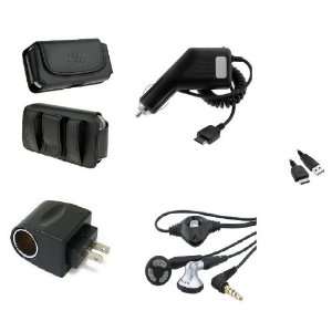 5in1 Car Charger+Leather Case+USB Cable+3.5mm Stereo Handsfree Headset 