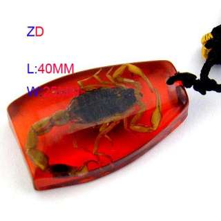 C7220 Unique Red Resin Amber Scorpion Pendant Necklace  