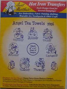 Angel Tea Towels Iron Transfer Embroidery Pattern Paint Tea Flowers 