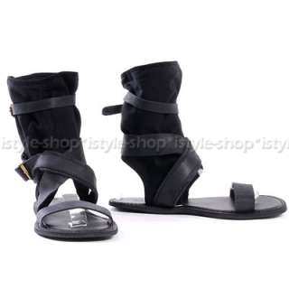 Mens Leather Belted Ankle Wrapping Canvas Cuff Sandals  
