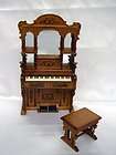 Carved Organ with stool for 1:12 scale doll house finish in walnut 