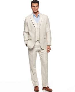 Perry Ellis Suit, Linen Herringbone Three Piece Suit   Mens Suits 