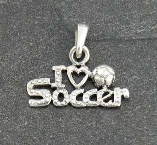 Silver I Love Soccer Ball Sports Charm Necklace Pendant  