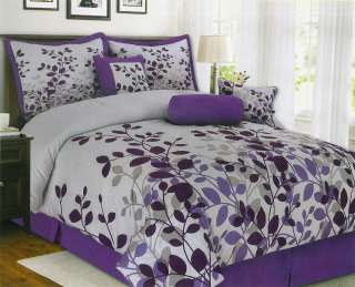   Multi Purple & Tan Bedding Comforter Set + Pillows  Queen/King  