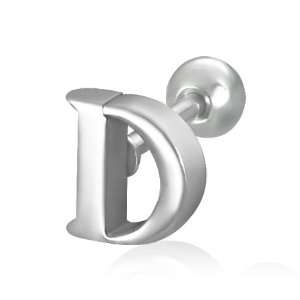   Steel Jewellery Shop   Alphabet Initial D Barbell Ear Plugs (pair