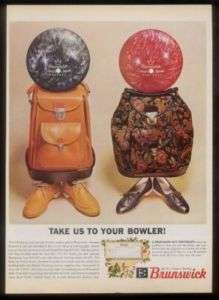 1962 alien theme Brunswick bowling ball bag shoes ad  