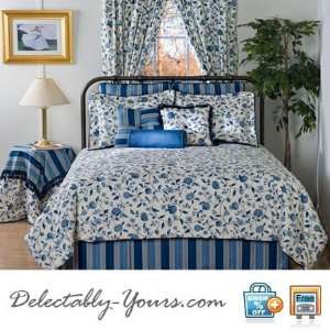   Blue Floral Bedding 9 Pc Queen Comforter Set & Pillows