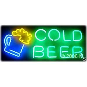Neon Sign   Cold Beer   Large 13 x 32 Grocery & Gourmet Food