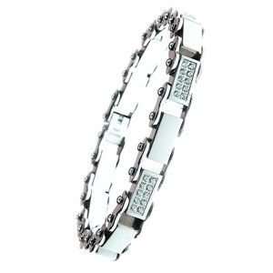 Mens 20 CZ Stainless Steel Bike Chain Bracelet Jewelry