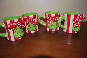   PIE CHRISTMAS TREE CANDY CANE STRIPE COFFEE MUGS 16oz SET OF 4  