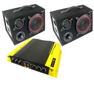   CH 1400W Car Audio Amplifier Amp + Two 8 Subwoofer Sub Enclosed Boxes