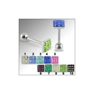   Tongue Barbell With Square Crystal Top Body Piercing Jewelry Jewelry