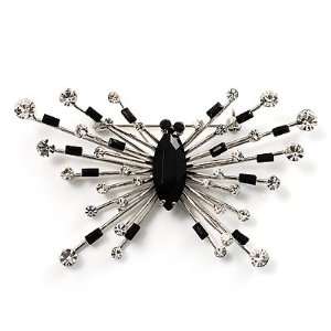  Art Deco Crystal Butterfly Brooch (Silver Tone) Jewelry