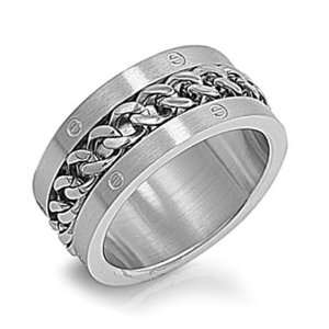    Stainless Steel Curb Link Chain Design Ring Band Size 8: Jewelry