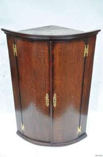 19th c. Tiger Oak Corner Cabinet with Orignal Brass Hardware  