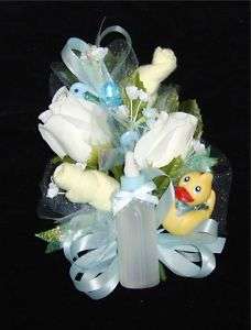 Baby Shower Corsage 3 Rubber Ducky & Blue Ribbons  
