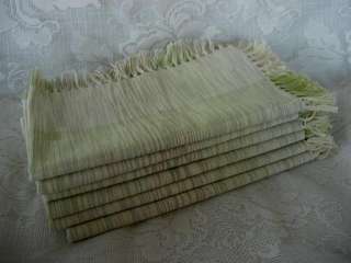 Set of 6 Sage Green Print Cotton Fringed Napkins   NEW  