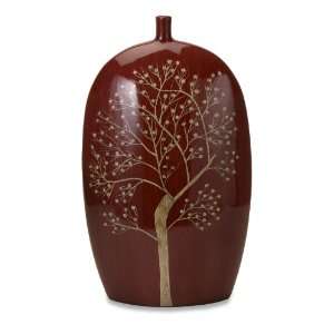   Asian Influenced Red Cherry Blossom Tree Ceramic Vase: Home & Kitchen