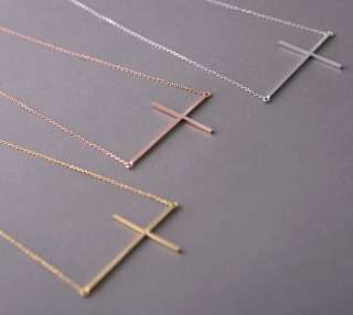 SIDEWAYS CROSS NECKLACE in ROSE GOLD vermeil over 925 sterling silver 