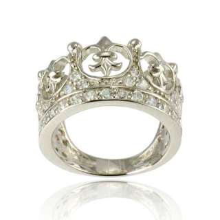 CZ Cubic Zirconia Sterling Silver Crown Wedding Ring  