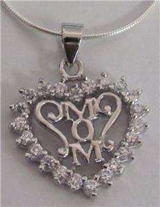 Sterling Silver 925 Mom Mother Heart Snake Necklace CZ  