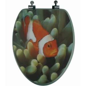 TOPSEAT 13DCPCFS 3D Toilet Seat, Clown Fish, Elongated, Chromed Metal 