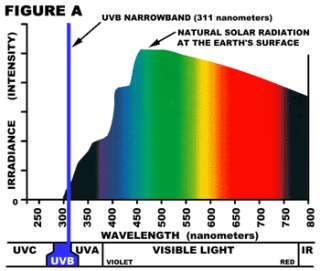 La banda estrecha de UVB ocurre naturalmente en luz del sol