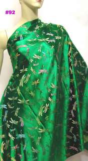 Emerald Green Dragonfly CHINESE BROCADE FABRIC by YARD  