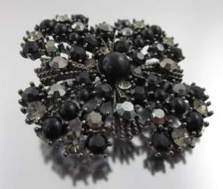 DESIGNER Vintage Black White Crystal Burst Brooch Pin  