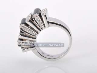 Asprey 18K White Gold Micro Pave Diamond Onyx Ring  