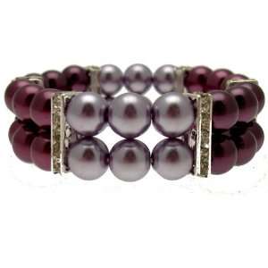   Purple Pearl with Clear Crystal   Costume Stretch Bracelet Jewelry