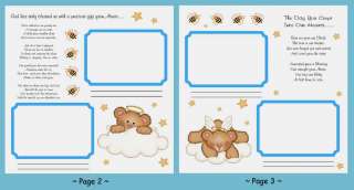 24 BABY GIFT PREMADE ADOPTION BOY BEAR SCRAPBOOK PAGES  