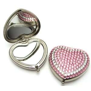    Swarovski Crystal Pink Heart Brass Compact Mirror 3X Beauty