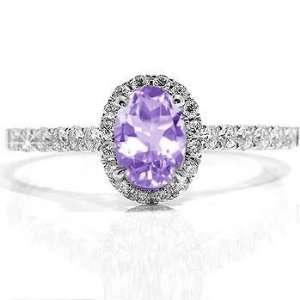   09Ct Oval Cut Amethyst & Diamond Engagement Ring 14K Gold Jewelry
