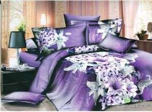 New Cotton queen purple flowerBed Duvet Quilt Cover set  