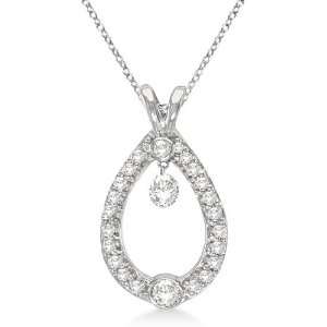  Bezel Set Teardrop Diamond Pendant Necklace 14k White Gold 