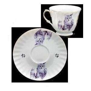  Porcelain Gray Tabby Teacup & Saucer
