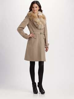 Elie Tahari   Fur Trimmed Wool Coat    
