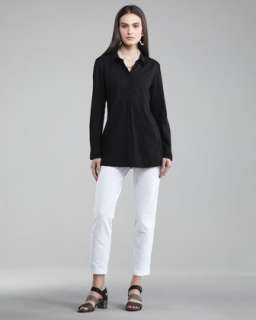 Henley Blouse & Washable Crepe Slim Cropped Pants, Womens