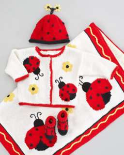 3Z07 Art Walk Ladybug and Daisies Blanket, Hat, Sweater & Booties