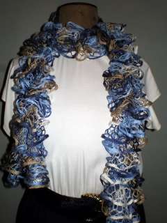 Knit Ruffled Scarf  Open Loop Ribbon by Starbella Yarn  Your Choice 