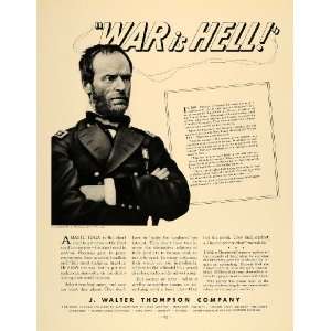 1936 Ad J Walter Thompson William Tecumseh Sherman   Original Print Ad