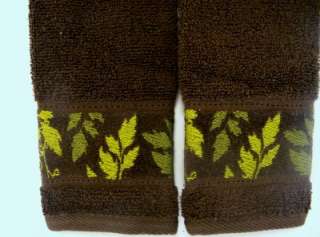Sonoma 2 pc Tip Towel Set Green Leaves Woven Border Brown NEW w/ tags 