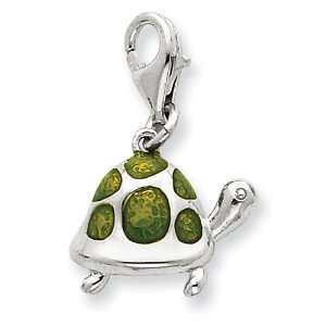  Sterling Silver Green Enameled Turtle Charm: Jewelry