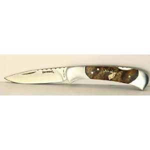   Burl Wood Knife with Custom Maple Wood Elk Inlay 