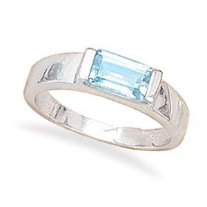  Emerald Cut Blue Topaz Ring Size 7 Jewelry
