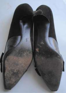Vintage Black Leather Italian Pointy Toe Dress Shoes Paradies Bow 7 