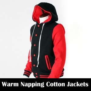   Napping Cotton Varsity Letterman College Baseball Jackets BLACK & RED