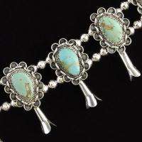 Navajo Squash Blossom Necklace Set #8 Nevada Turquoise w Bracelet 