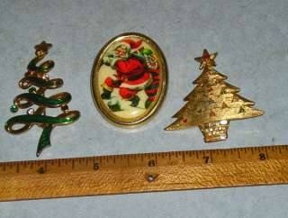 Vintage Christmas Jewelry Pin Lot LIA tree Santa reindeer sleigh 
